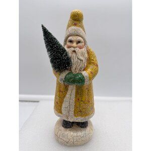 Vintage Lord & Taylor Santa Claus Figurine in Yellow Suit Crackle Finish